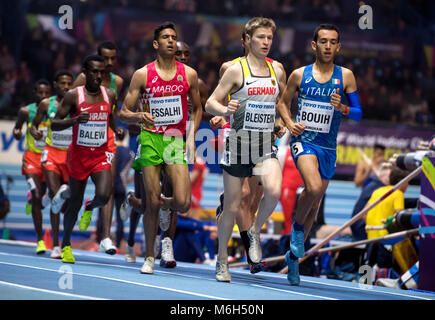 Birmingham, UK. 4e Mar, 2018. : Championnats du monde en salle. L'Allemagne Clemens Bleistein (2R) s'exécutant sur le 3000 mètres final. Photo : Sven Hoppe/dpa dpa : Crédit photo alliance/Alamy Live News Banque D'Images