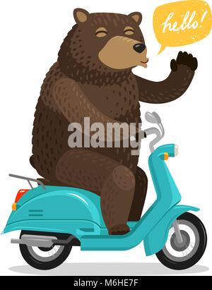 Funny Bear de la trottinette. Concept de cirque. Cartoon vector illustration Illustration de Vecteur