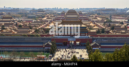 Beijing, Chine - Mar 1, 2018. Vue aérienne de la Cité Interdite à Beijing, Chine. Depuis 2012, le complexe a connu une moyenne de 15 millions de visiteurs Banque D'Images