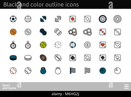 Contour noir et couleur des icônes, fine ligne de course style design Illustration de Vecteur