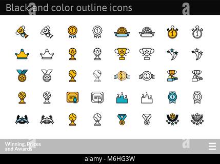 Contour noir et couleur des icônes, fine ligne de course style design Illustration de Vecteur