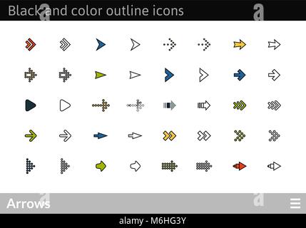 Contour noir et couleur des icônes, fine ligne de course style design Illustration de Vecteur