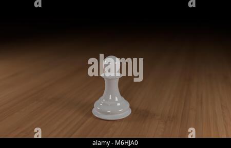 Gros plan d'une pièce d'échecs en bois blanc sur noir, avec en arrière-plan. Banque D'Images