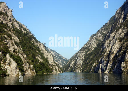 Rivière polluée avec du plastique et des déchets Banque D'Images