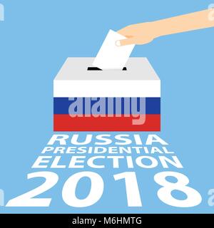 Élection présidentielle russe 2018 Vector Illustration Télévision Style - Mettre la main du papier de vote dans l'Urne Illustration de Vecteur