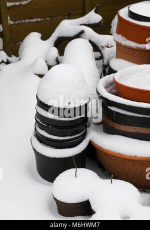 Pots couverts de neige. Banque D'Images