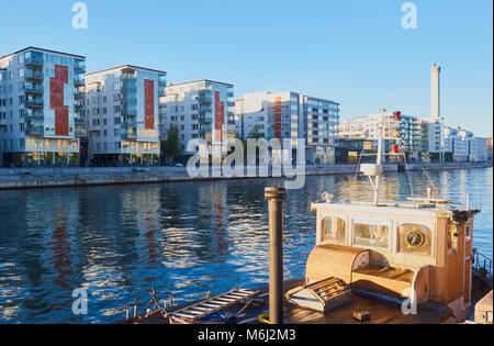 Hammarby Sjostad eco quartier un pionnier dans le développement durable, le lac Hammarby, Stockholm, Suède, Scandinavie. Banque D'Images