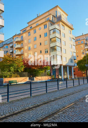 Hammarby Sjostad eco quartier un pionnier dans le développement durable, le lac Hammarby, Stockholm, Suède, Scandinavie. Banque D'Images