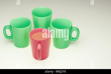 Tasses pour le café de quatre couleurs différentes. Banque D'Images