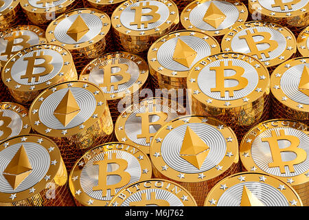 Pièces d'or et d'Ethereum Bitcoin Banque D'Images