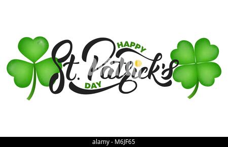 Saint Patrick's Day. Feuilles de trèfle shamrock et Saint Patrick's lettrage. St Patrick Day Illustration de Vecteur