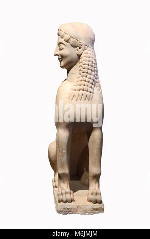 Grecian antique statue Sphinx avec rupture dans le cou - vue latérale isolée sur fond blanc Banque D'Images