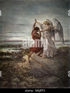 La lutte de Jacob avec l'Ange, Dore, Gustav, 1866. Banque D'Images