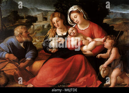 La Sainte Famille avec le jeune St John et St Marie Madeleine, Palma Vecchio, Jacopo Negretti, 1517. Banque D'Images