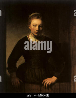 Une jeune femme à une porte, l'atelier de Rembrandt, 1645. Banque D'Images