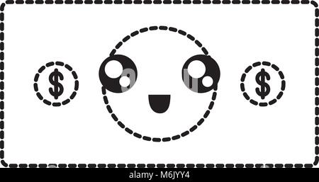 Ligne plate uncolored kawaii bill autocollant sur fond blanc vector illustration Illustration de Vecteur