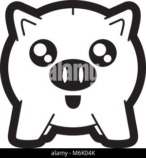 Ligne plate kawaii monochromatique piggybank over white background vector illustration Illustration de Vecteur