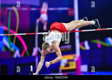 Birmingham, UK. 4e Mar, 2018. Piotr Liske en finale du saut à la perche lors des Championnats du monde en salle de l'IAAF à Arena Birmingham le dimanche, 04 mars 2018. BIRMINGHAM ENGLAND. Credit : Crédit : Wu G Taka Taka Wu/Alamy Live News Banque D'Images