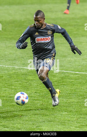 L'énergie, du stade Talen Chester, PA, USA. 3e Mar, 2018. Le MLS Philadelphia Union vaincre la nouvelle révolution de l'Angleterre 2-0 en leur saison d'ouverture à domicile Credit : Don Mennig/Alamy Live News Banque D'Images