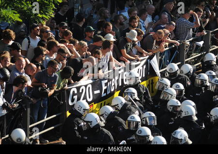 Démonstration anti-G20, bienvenue ti l'Enfer, à Hambourg, Allemagne Banque D'Images