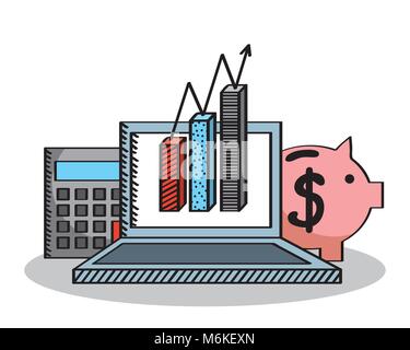 Calculatrice graphique pour ordinateur portable d'affaires et financiers piggy bank business Illustration de Vecteur