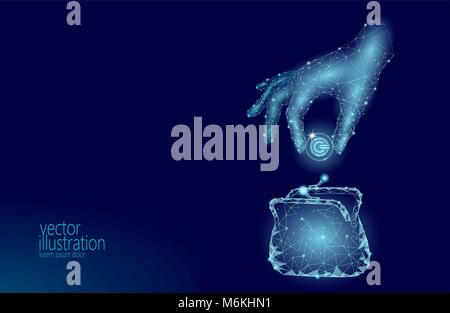 Place de poly bas pièce cryptocurrency GCC porte-monnaie. Avenir numérique e-commerce international finance banking technology mining blockchain. Espace lumineux bleu illustration vecteur 3D Illustration de Vecteur