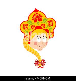 La Russie emoji confus oops. Jeune fille russe perplexe les émotions. Femme surprise en chapeau Kokoshnik national. Chapeau folklorique historique Illustration de Vecteur