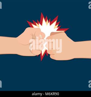 Deux poings serrés dans l'air poinçonnage. Vector illustration avec deux mains. Notion d'agression et de la violence. Conflit de guerre Illustration de Vecteur