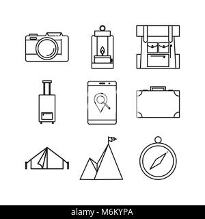 Contour mince simple aventure voyage Symbole Icône Ligne Vector Illustration Graphic Design Set Illustration de Vecteur