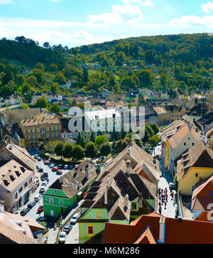 Vue aérienne de Singhisoara. Sighisoara est la célèbre destination touristique en Roumanie. Banque D'Images