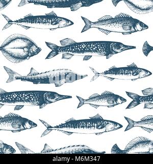 Modèle vectoriel continu du poisson. Peut être utilisé pour les restaurants, l'emballage, de l'emblème, l'image vectorielle. Illustration Vintage Illustration de Vecteur