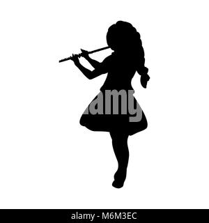 Fille Silhouette jouer la musique de la flûte. Vector illustration Illustration de Vecteur