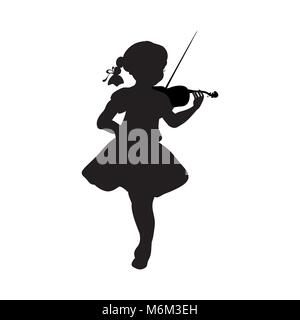 Silhouette fille la musique joue du violon. Vector illustration Illustration de Vecteur