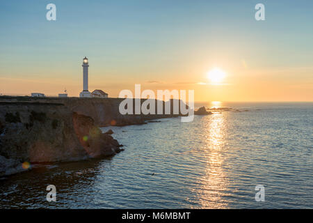 Point Arena phare au coucher du soleil dans le comté de Mendocino, côte nord de la Californie. Banque D'Images