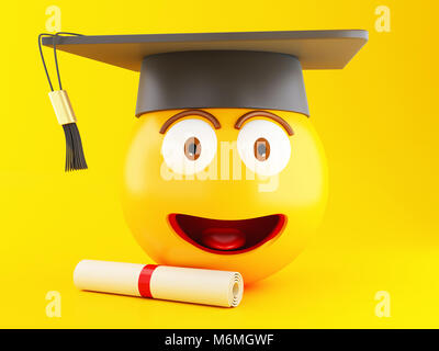 3d illustration. L'obtention du diplôme avec emoji graduation cap et diplôme. L'éducation et de Social media concept. Banque D'Images