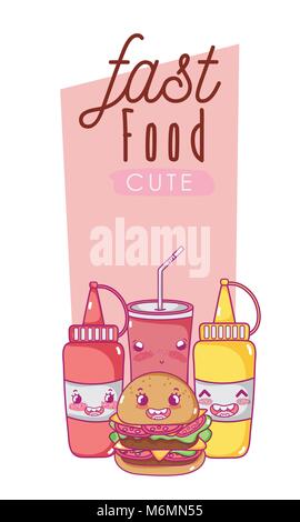 Fast food Cute kawaii combo cartoon vector illustration graphic design Illustration de Vecteur