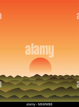 Coucher du soleil orange avec de belles montagnes, vecteur, illustration Illustration de Vecteur