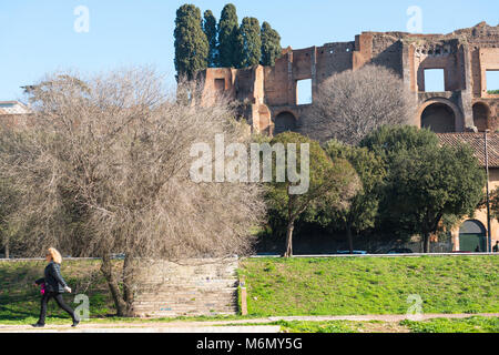 Ruines de la Domus Augustana palais sur le Mont Palatin vu du Circus Maximus, Rome, Latium, Italie. Banque D'Images