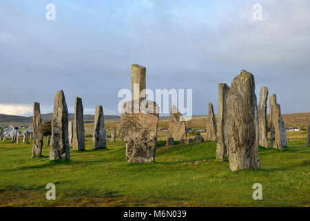 Royaume-uni, Ecosse, îles Hébrides, Lewis et Harris, à l'île de Lewis. Callanish Standing Stones. Cercle de pierres 3,000 avant J.-C.) Banque D'Images