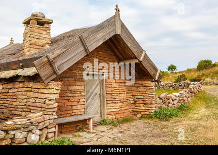 Vieux chalet sur calcaire d'Öland en Suède Banque D'Images