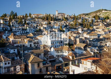 Vue générale de l'Unesco figurant Albaicin vieille ville vus de la Chura vue. Grenade, Andalousie, Espagne Banque D'Images