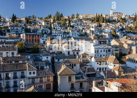 Vue générale de l'Unesco figurant Albaicin vieille ville vus de la Chura vue. Grenade, Andalousie, Espagne Banque D'Images