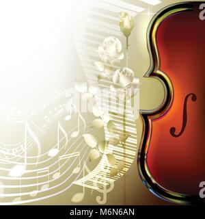 Arrière-plan de la musique classique avec violon, des roses blanches, des notes de musique et de piano Illustration de Vecteur
