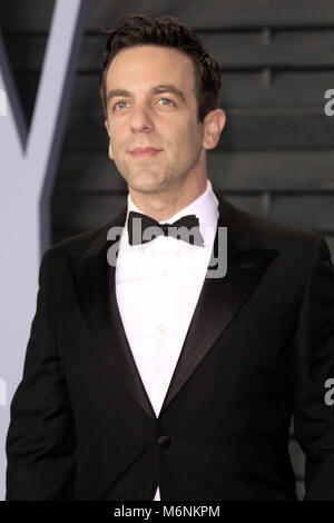 B. J. Novak participant à la 2018 Vanity Fair Oscar Party hosted by Radhika Jones à Wallis Annenberg Center for the Performing Arts le 4 mars 2018 à Beverly Hills, Californie. Dans le monde d'utilisation | Banque D'Images