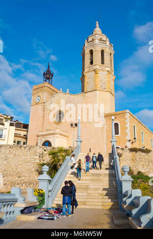 Paroisse de Sant Bartomeu i Santa Tecla, Sitges, Catalogne, Espagne Banque D'Images