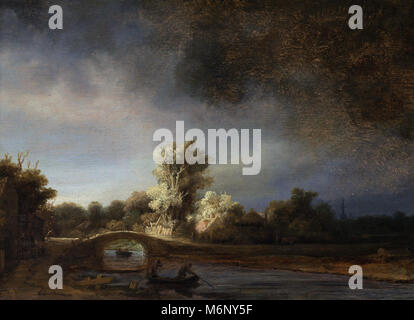 Rembrandt Harmenszoon van Rijn - paysage avec un pont de pierre Banque D'Images