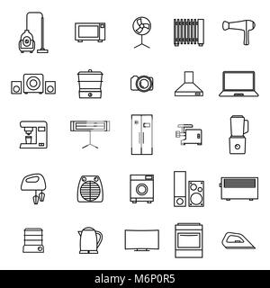 Ensemble de différents éléments d'appareils ménagers de lignes fines, isolé sur fond blanc, vector illustration. Illustration de Vecteur