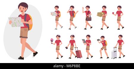 Cartoon character design mâle homme collection dans dix différents posent des gestes et Illustration de Vecteur