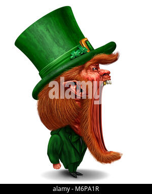 Cartoon Leprechaun St Patricks day caractère comme une icône verte traditionnel habillé comme une promotion ou marketing sur un fond blanc avec 3D. Banque D'Images