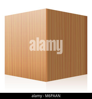 Cube de bois solide. Illustration d'un point de vue poli unique en bois vernis, dés avec texture tridimensionnelle - vecteur isolé sur blanc retour Banque D'Images